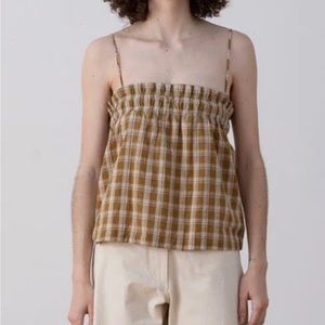 Sold // Ali Golden Elastic Top in Olive Plaid